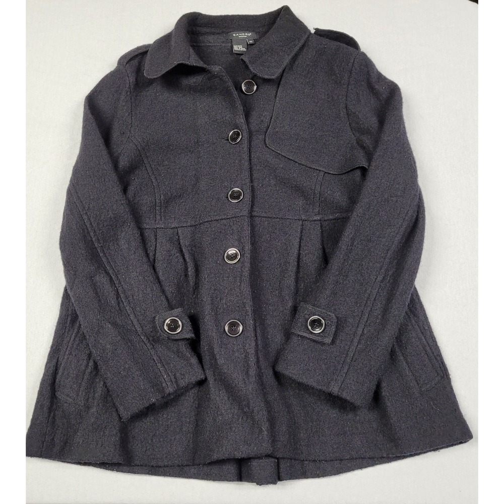 Sandro Sportswear Vintage Y2K Charcoal Gray 100% Wool Pea Coat Jacket Women XL